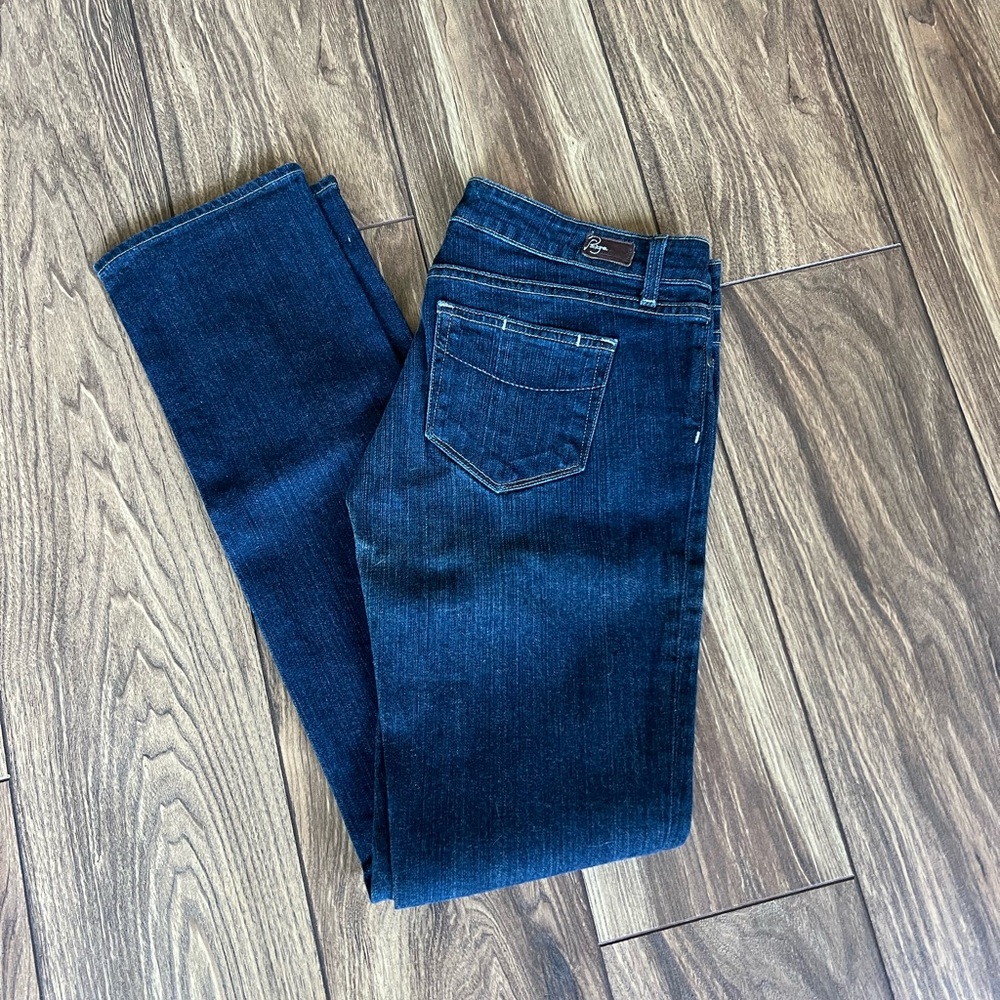 Paige Blue Heights Straight Leg Premium Jeans - low rise
